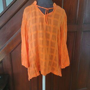 Tommy Hilfiger Womens Orange Sheer Plaid Tunic Top Long Sleeve Size XL